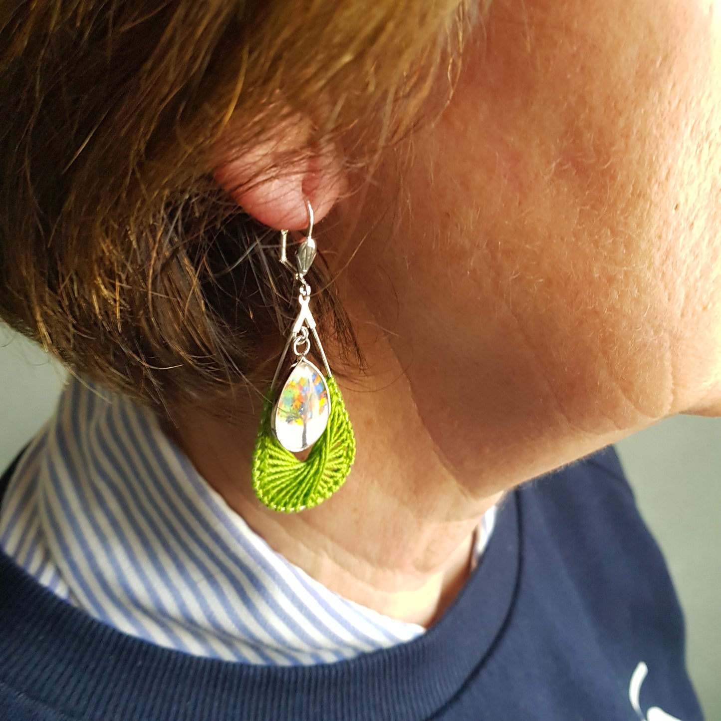 Boucles d'Oreille Artisanale Créole Dory Coton Vert