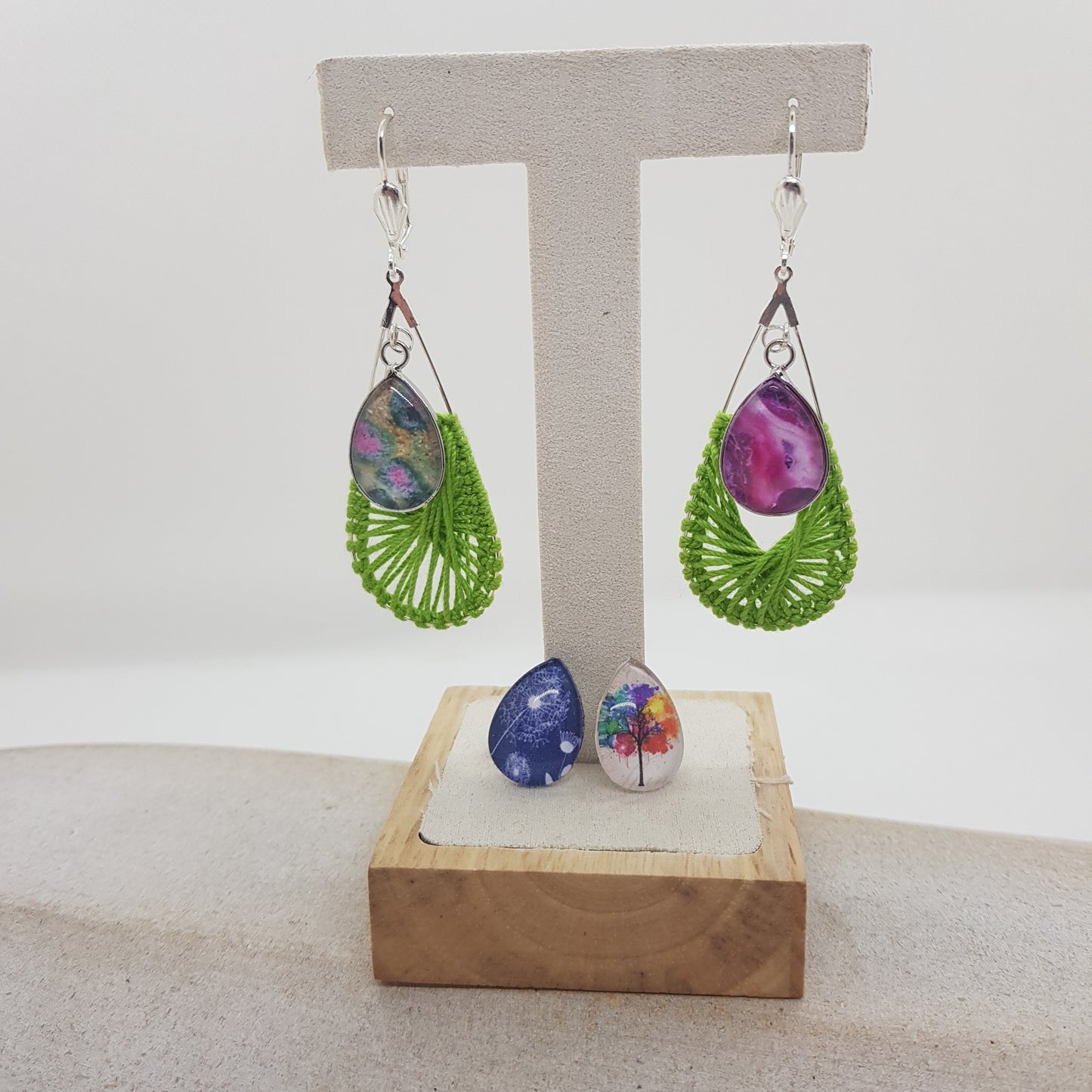 Boucles d'Oreille Artisanale Créole Dory Coton Vert