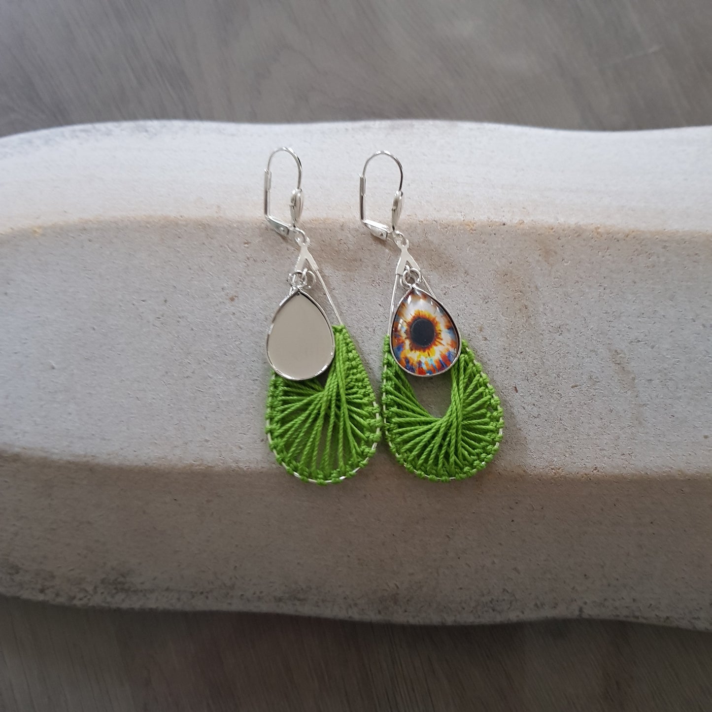 Boucles d'Oreille Artisanale Créole Dory Coton Vert