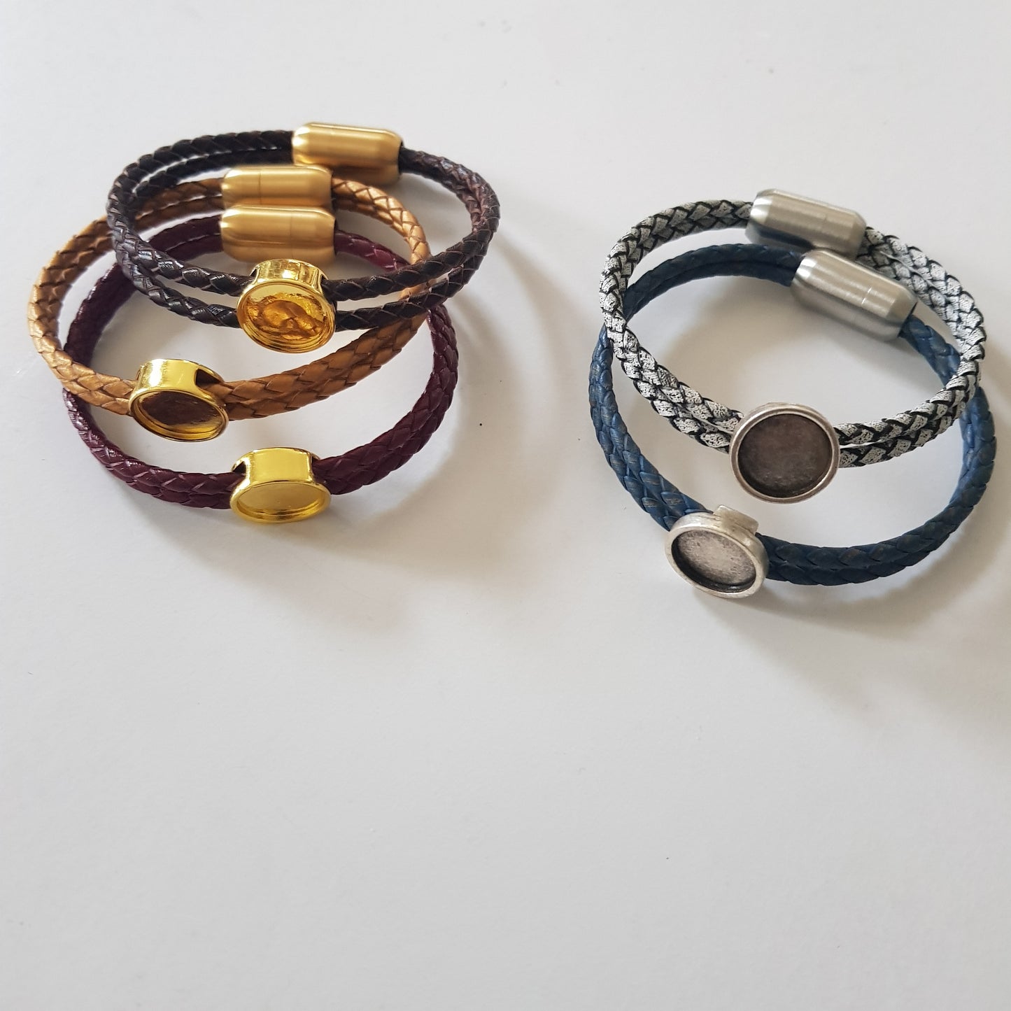 Bracelet Artisanal Alma Cuir Bleu Gris