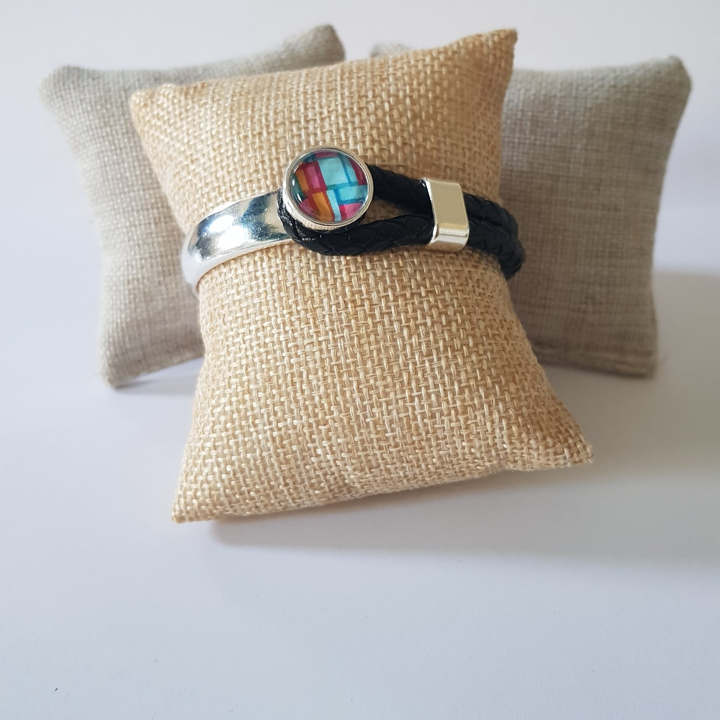 Bracelet Artisanal Cory Cuir Noir Argent