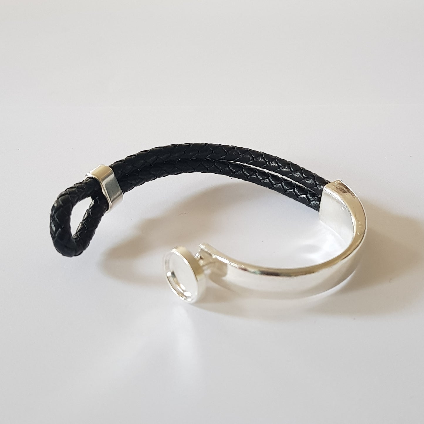 Bracelet Artisanal Cory Cuir Noir Argent