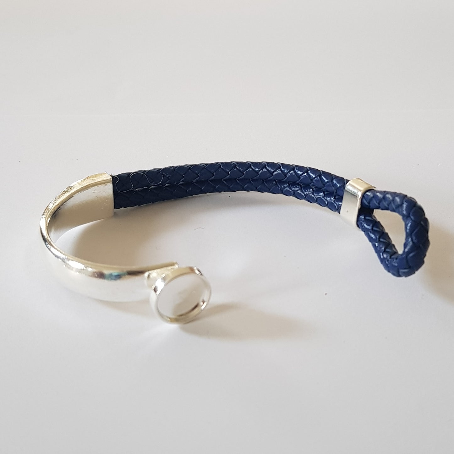 Bracelet Artisanal Cory Cuir Bleu Roi Argent