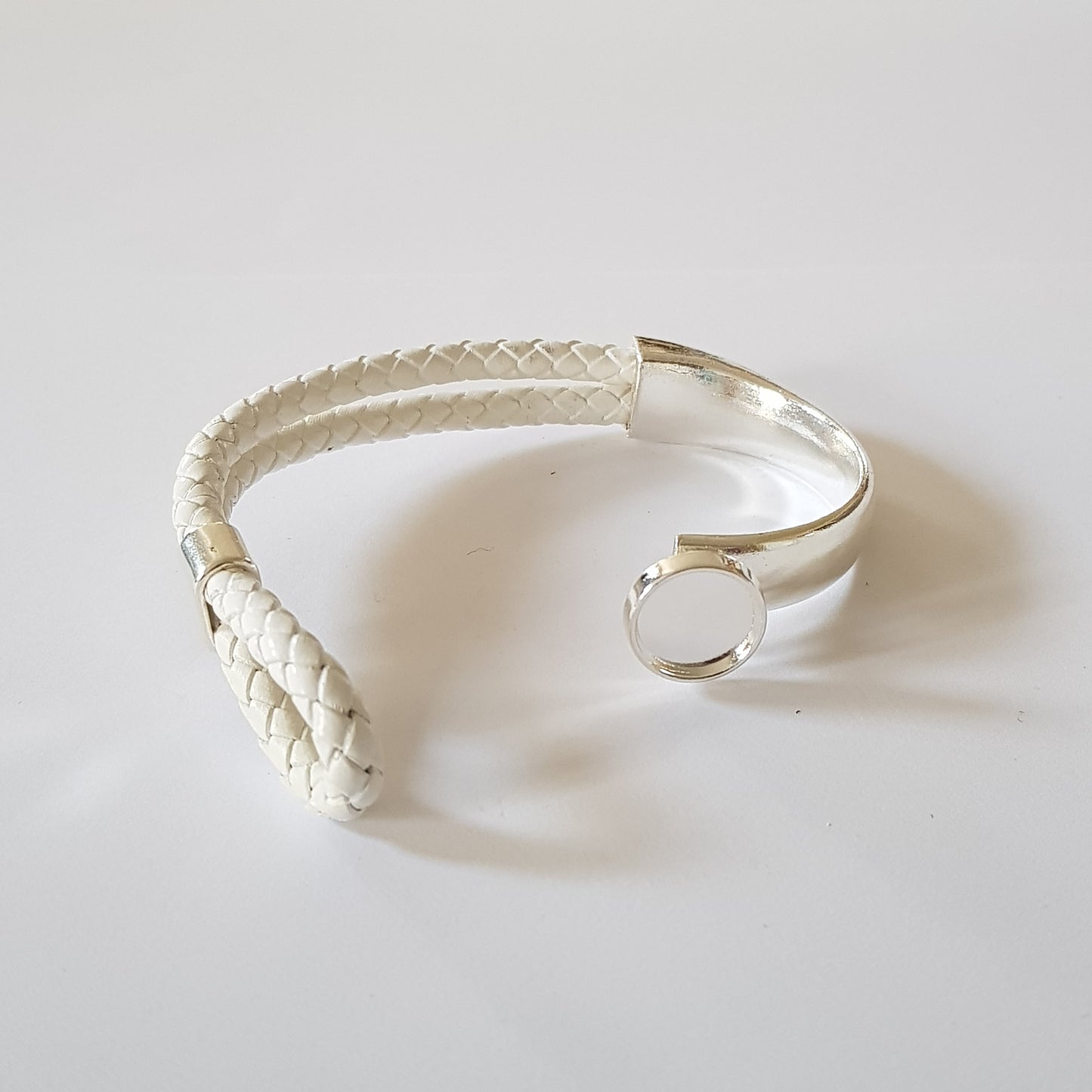 Bracelet Artisanal Cory Cuir Blanc Argent