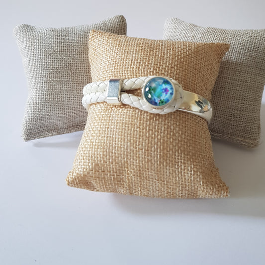 Bracelet Artisanal Cory Cuir Blanc Argent