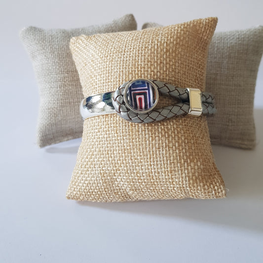 Bracelet Artisanal Cory Cuir Gris Argent