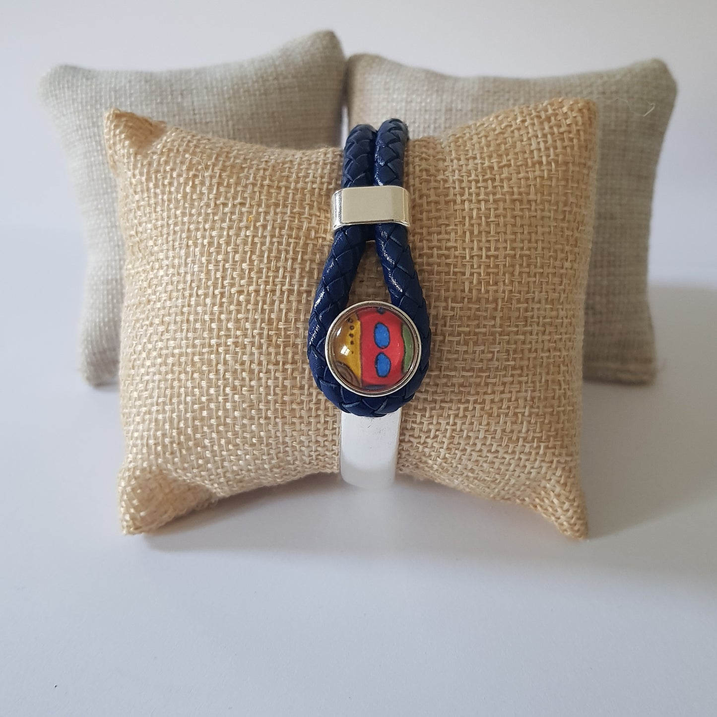 Bracelet Artisanal Cory Cuir Bleu Roi Argent