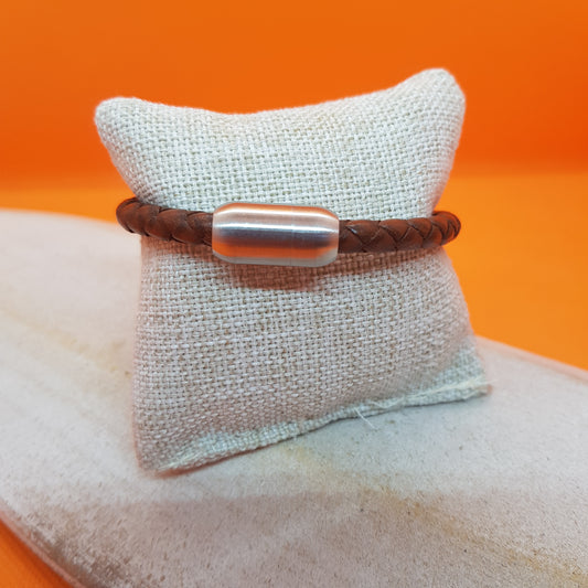 Bracelet Artisanal Léo Cuir Cognac Homme