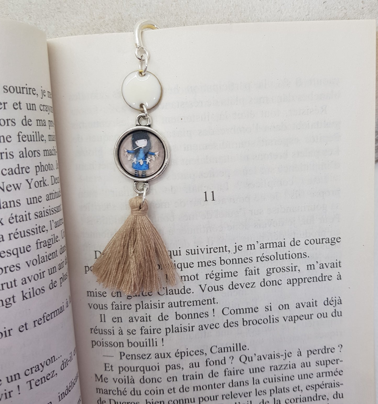 Marque-Page Artisanal Aigrette Pompon Beige