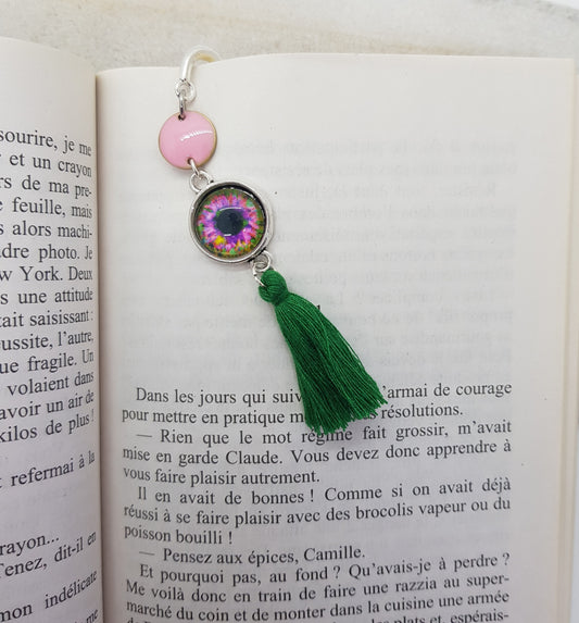 Marque-Page Artisanal Aigrette Pompon Vert