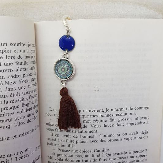 Marque-Page Artisanal Aigrette Pompon Marron