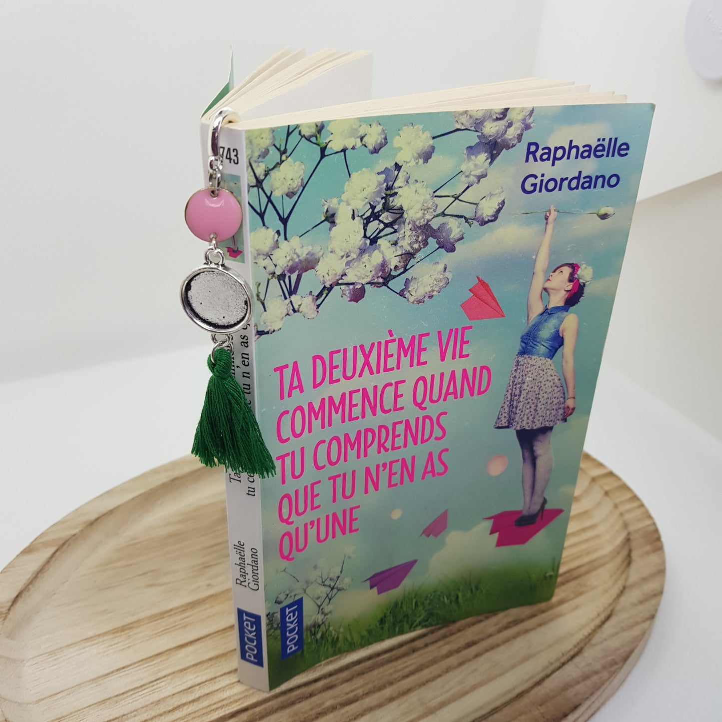 Marque-Page Artisanal Aigrette Pompon Vert