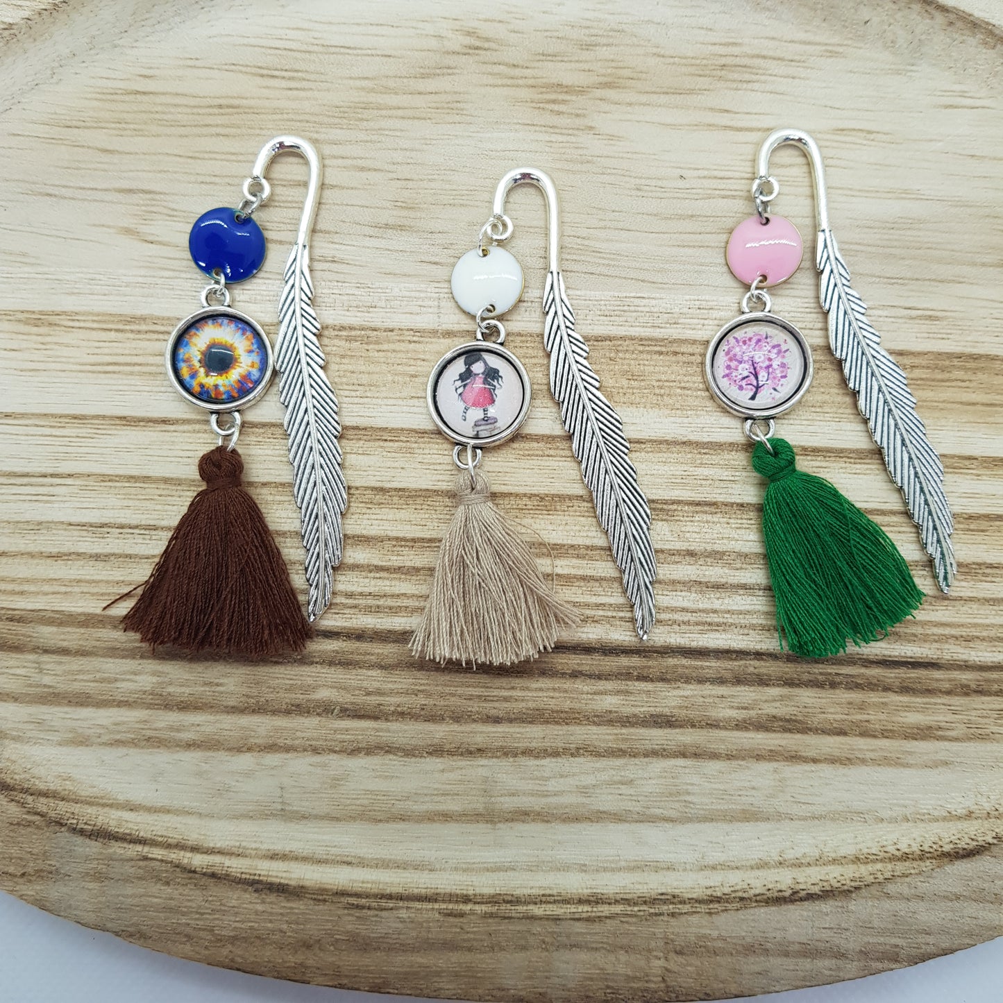 Marque-Page Artisanal Aigrette Pompon Beige