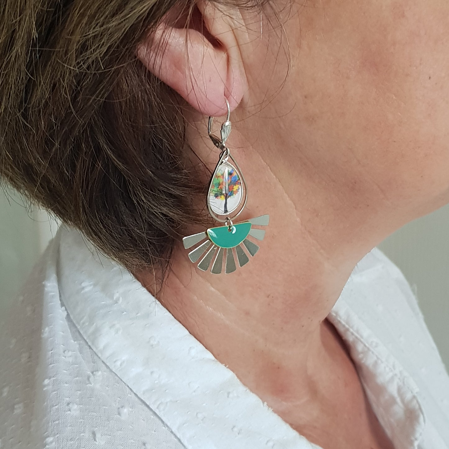 Boucle d'Oreille Artisanale Déby Sequin Vert Canard