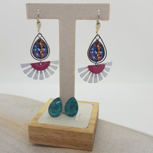 Boucle d'Oreille Artisanale Déby Sequin Rose Foncé