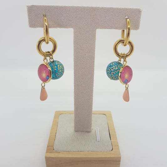 Boucle d'Oreille Artisanale Créole Marine