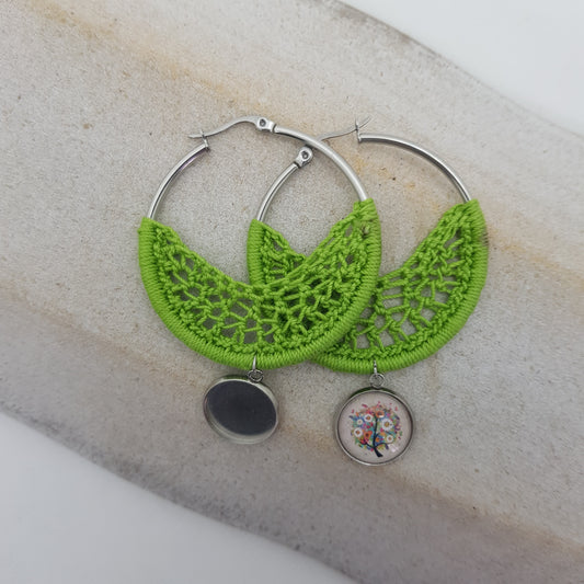 Boucle d'Oreille Artisanale Créole Lyse Coton Vert