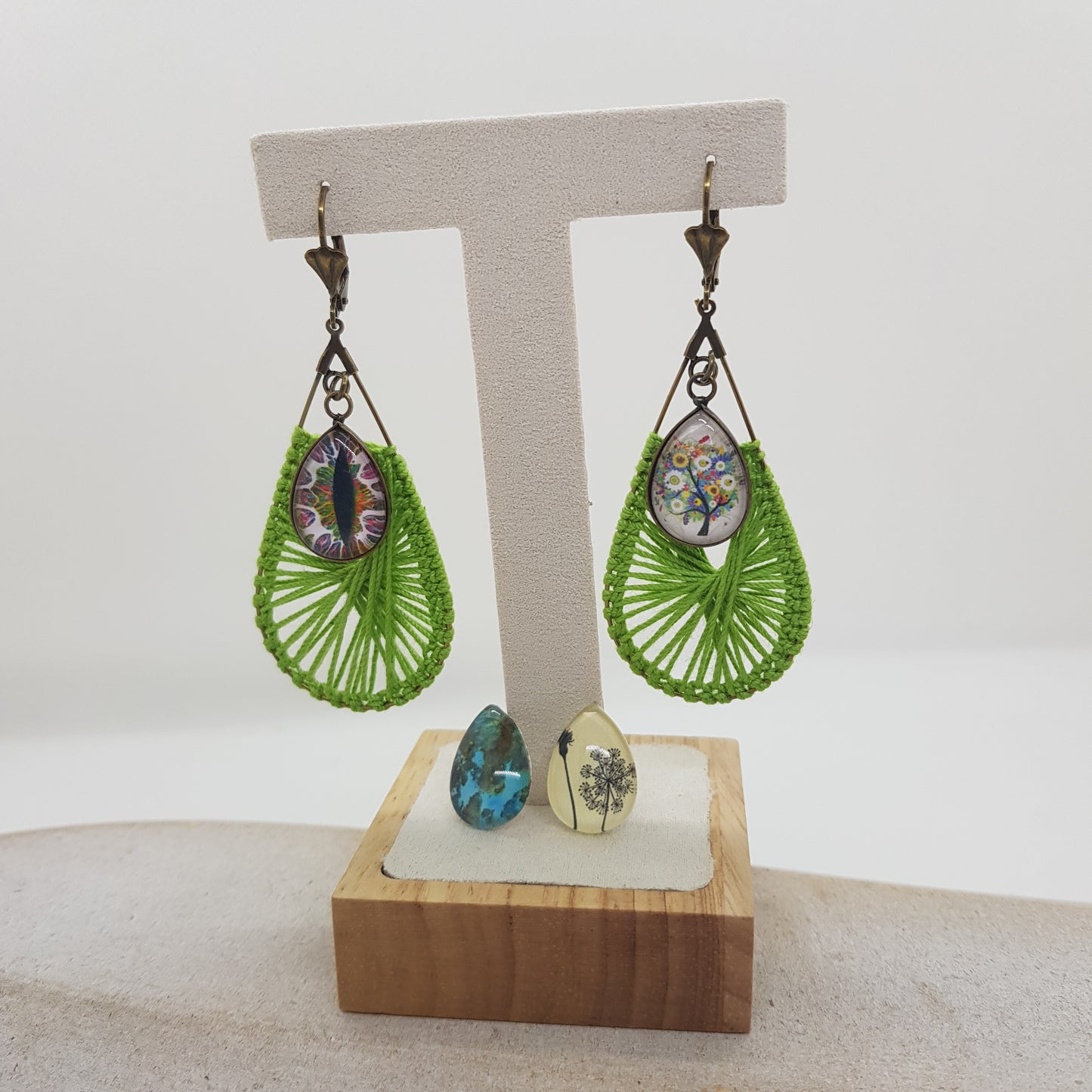 Boucles d'Oreille Artisanale Créole Stella Coton Vert