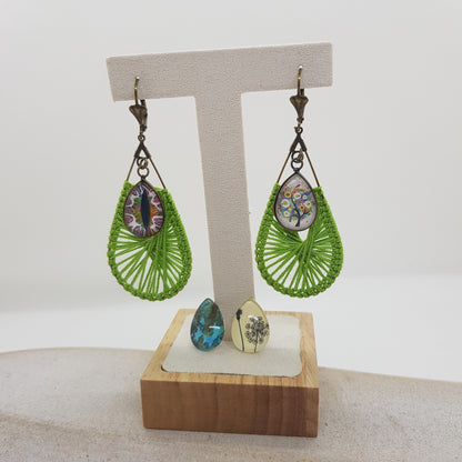 Boucles d'Oreille Artisanale Créole Stella Coton Vert