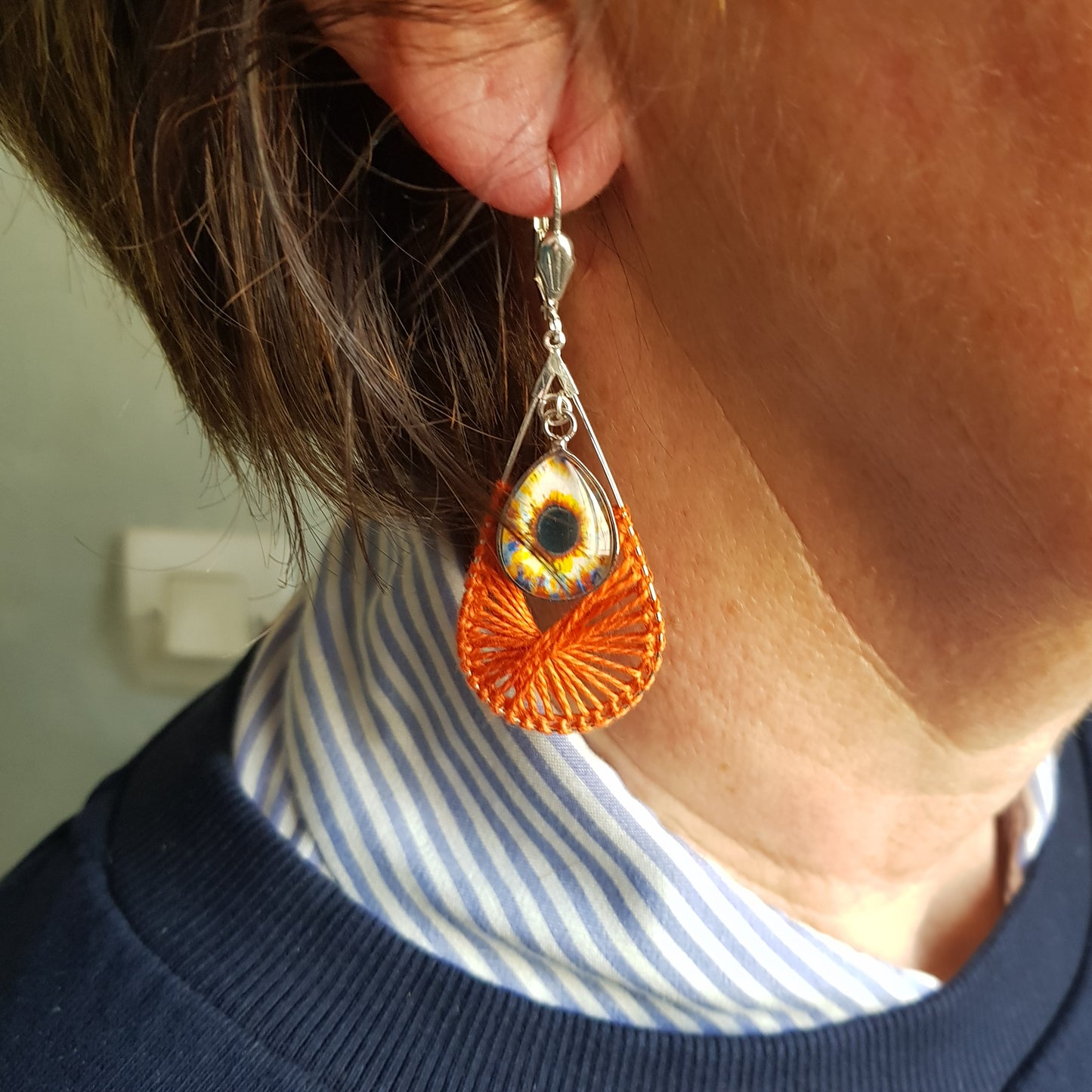 Boucles d'Oreille Artisanale Créole Dory Coton Orange