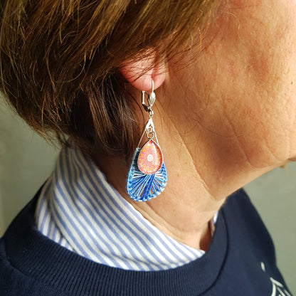 Boucles d'Oreille Artisanale Créole Dory Coton Bleu