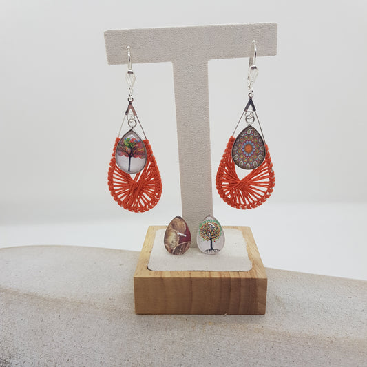 Boucles d'Oreille Artisanale Créole Dory Coton Orange