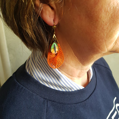 Boucles d'Oreille Artisanale Créole Stella Coton Orange