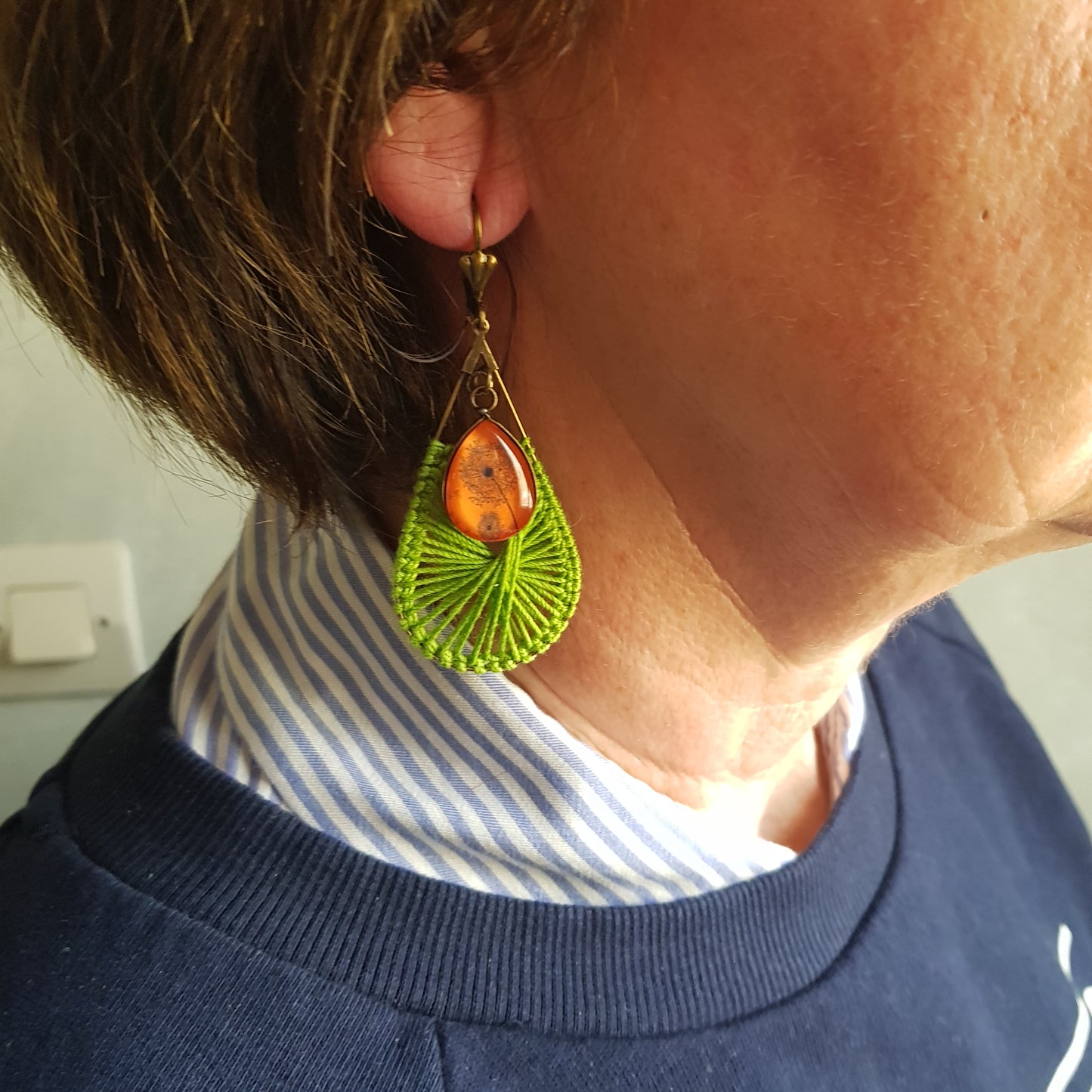 Boucles d'Oreille Artisanale Créole Stella Coton Vert