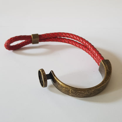 Bracelet Artisanal Gina Cuir Rouge Bronze