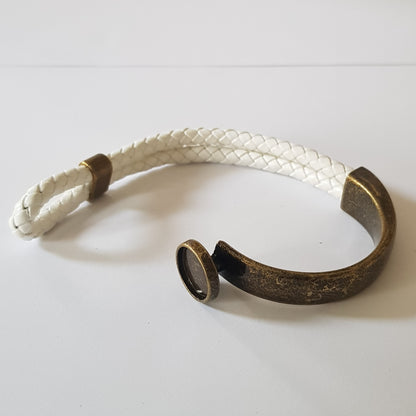 Bracelet Artisanal Gina Cuir Blanc Bronze