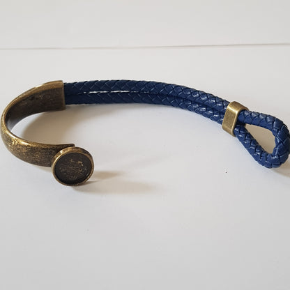 Bracelet Artisanal Gina Cuir Bleu Bronze