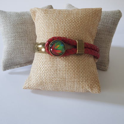 Bracelet Artisanal Gina Cuir Rouge Bronze