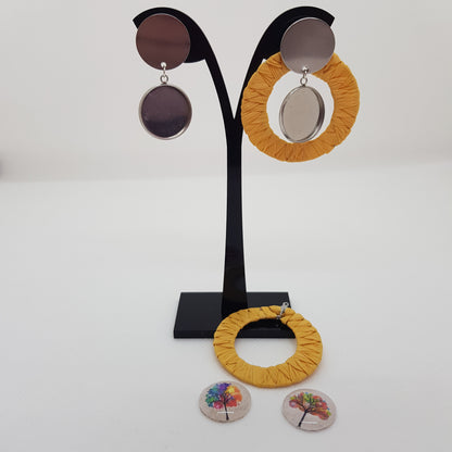 Boucle d'Oreille Artisanale Créole 2-en-1 Raphia Jaune